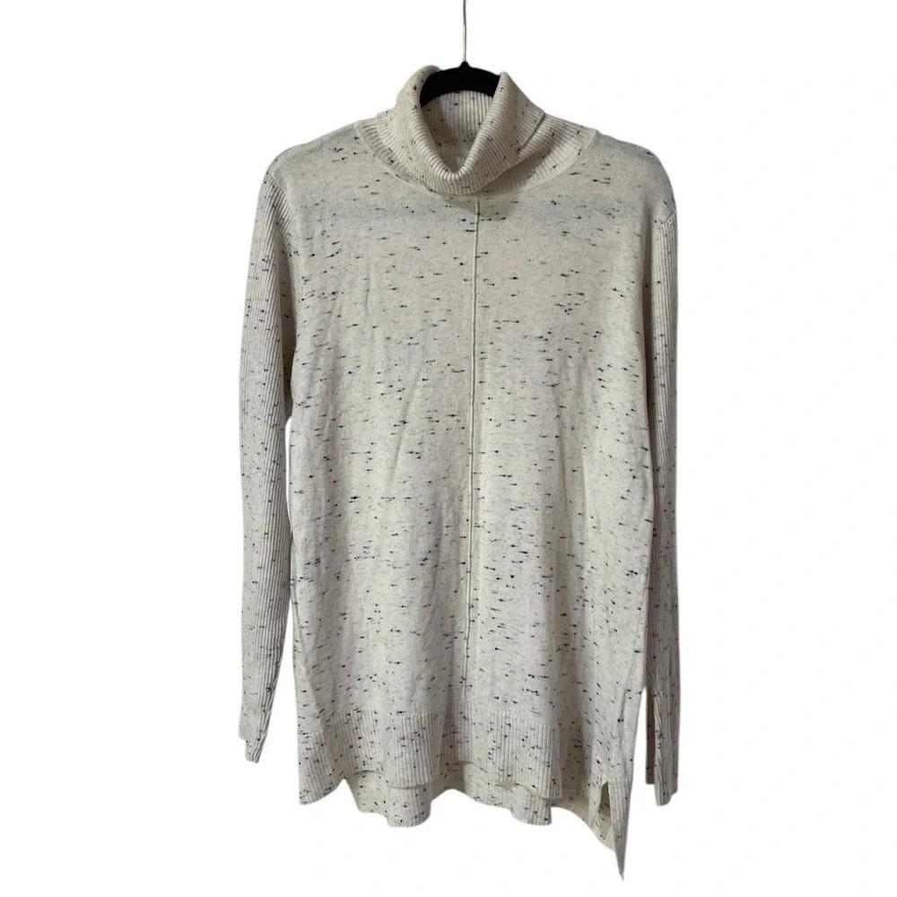 Calvin Klein Sweater Turtleneck Large Lightweight Top Knit Long Sleeve Speckled